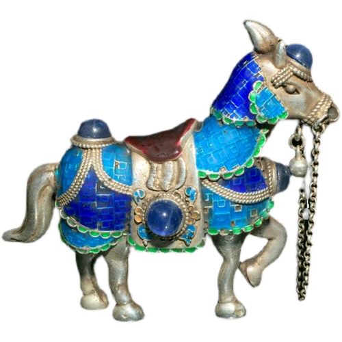 Сборник антиквариата старые серебряные голубые маленькие серебряные лошади ручной работы