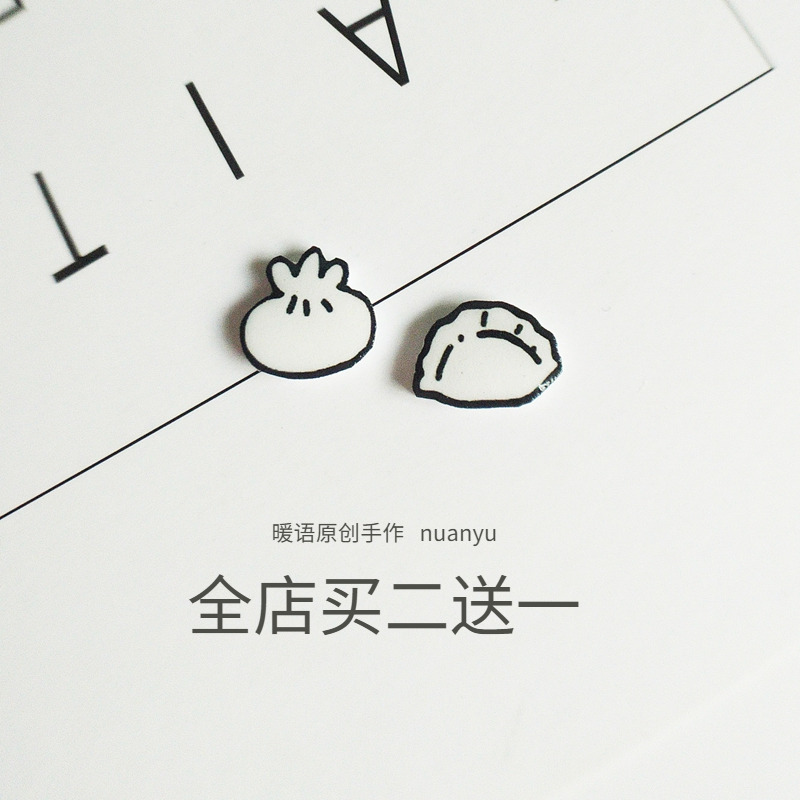 日系包子耳钉不对称创意女