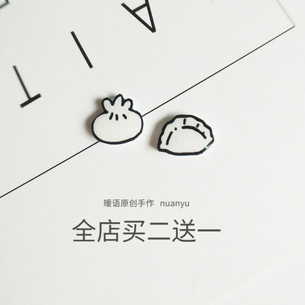 日系清新萌萌包子无耳洞耳钉创意不对称甜美耳饰女学生日礼物闺蜜