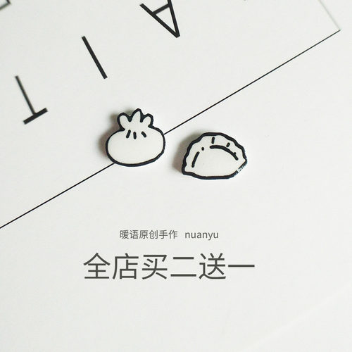 日系包子耳钉不对称创意女