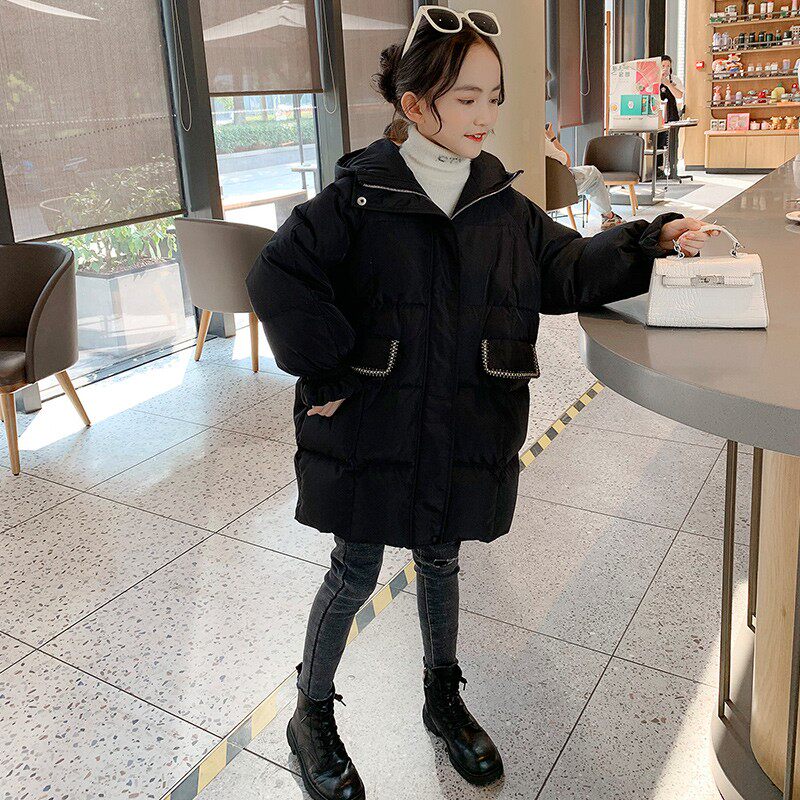 女童冬季2023新款小香风羽绒衣中长款儿童冬装时尚羽绒服女孩10岁