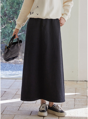 忘城H1094座/万物复苏/25春重磅350克全棉斜纹牛仔黑色a字半身裙
