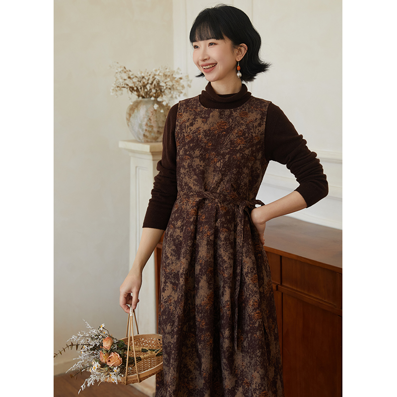 通勤A字裙棉混纺提花无袖