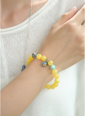 忘城文艺复古鸡油黄蜜蜡单圈手链