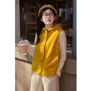 忘城N963座 冬季 双层摇粒绒马甲小个子无袖 连帽外套女 冬日暖阳