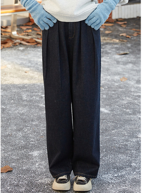 忘城T418座/说走就走/秋冬高密斜纹全棉牛仔深蓝色显瘦牛仔直筒裤