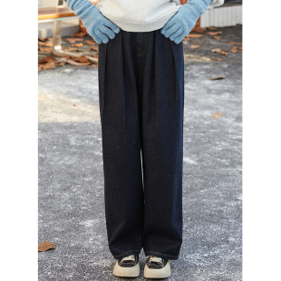 秋冬高密斜纹全棉牛仔深蓝色显瘦牛仔直筒裤 忘城T418座 说走就走