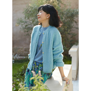 外套 24早秋羊驼毛棉混纺圆领粗针织毛衣开衫 忘城A644座 贝加尔湖