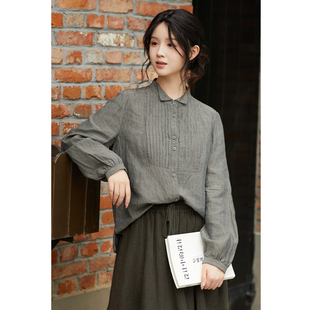 17支色织亚麻正肩塔克褶复古文艺衬衫 新款 女 大地低语 忘城N745座