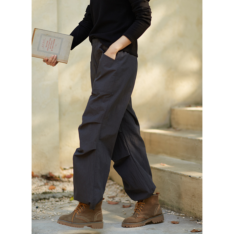 文艺复古忘城长裤腰部抽绳