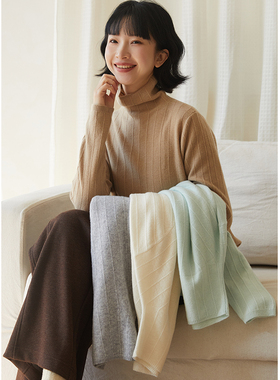 忘城H1051座/拥抱的温度/冬季绵柔保暖羊绒羊毛高领条纹打底毛衣