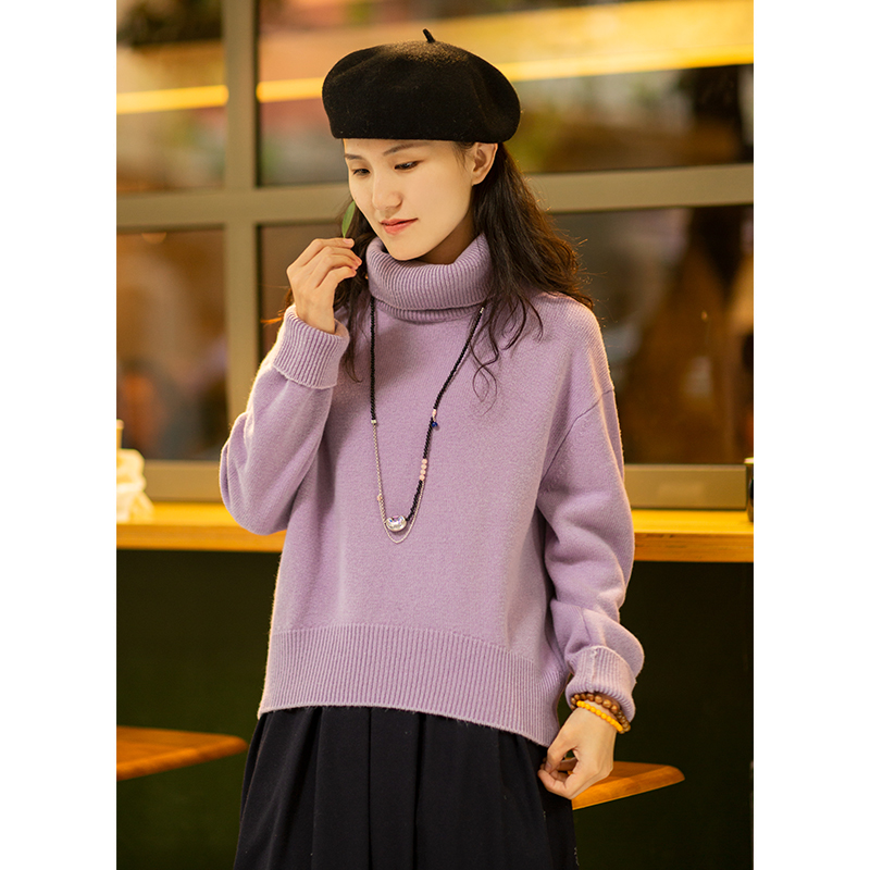 灰紫色羊毛羊毛衫忘城加厚高领