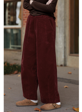 忘城H1446座/冬日的一抹红/冬款纯棉8坑复古灯芯绒裤子阔腿气球裤