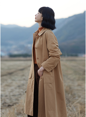 忘城L142座/去有风的地方/2024新品棉混纺翻领中长款风衣双层女