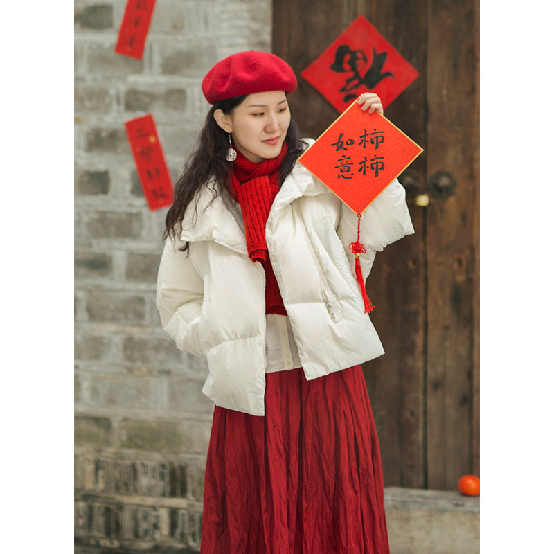 忘城文艺复古短款立领羽绒服