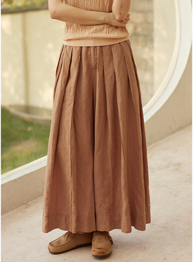 忘城H744座/山间茶熟/2024春季新款17*21支干洗亚麻休闲武士裤女