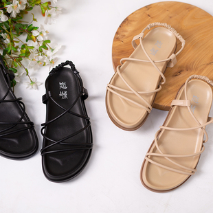 2021夏季 夏日舞步 新款 双色镂空绑带凉鞋 忘城X 女沙滩鞋 91座