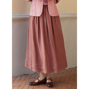 21支干洗亚麻绛红色双层下摆a字半身裙 春季 忘城N671座 蔷薇契约