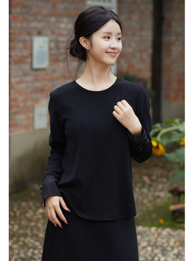 忘城N888座/墨玉生烟/秋冬新款棉混纺中式显瘦百搭长袖T恤打底衫