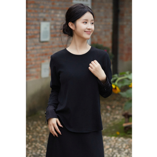 墨玉生烟 T恤打底衫 秋冬新款 显瘦百搭长袖 棉混纺中式 忘城N888座