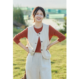 新款 秋季 纯棉做旧毛边复古百搭显瘦马甲外套上衣 原境 忘城N850座