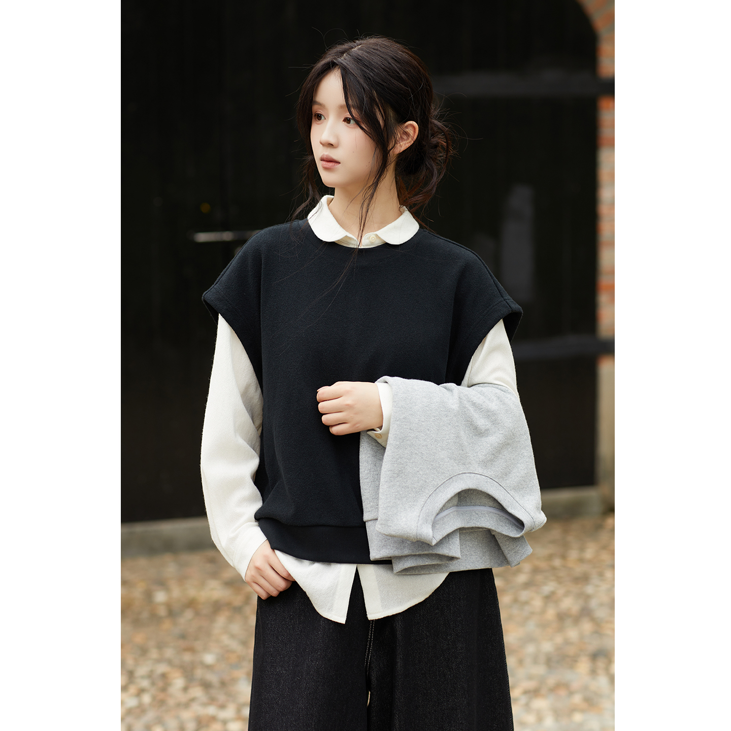 忘城C2013座/青春旋律/秋季新款棉混纺无袖坎肩套头卫衣马甲叠穿