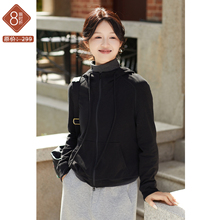 忘城A1129座/拥抱自由/秋冬棉混纺磨毛柔软Q弹立领连帽拉链卫衣女