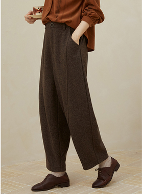 忘城A725座/治愈栗/秋冬新款复古保暖可水洗色织羊毛呢显瘦羊毛裤