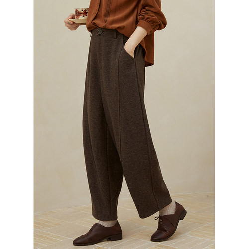忘城秋冬复古羊毛混纺萝卜裤