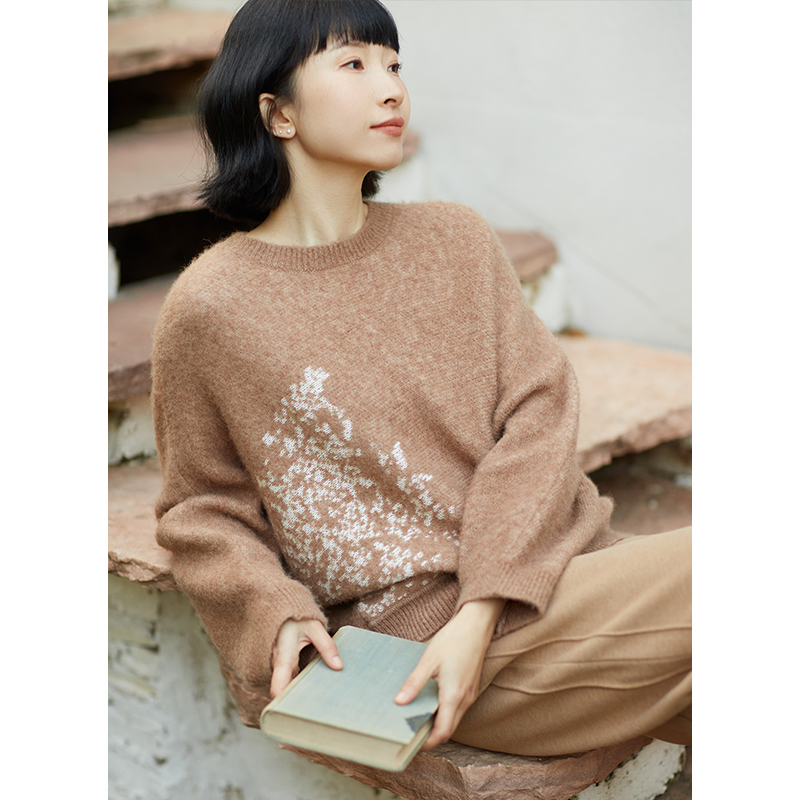 忘城圆领文艺复古毛衣提花