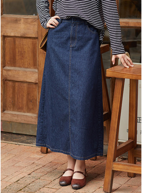 忘城T571座/夜幕/早秋新款汉麻棉直筒显瘦气质百搭牛仔半身裙半裙