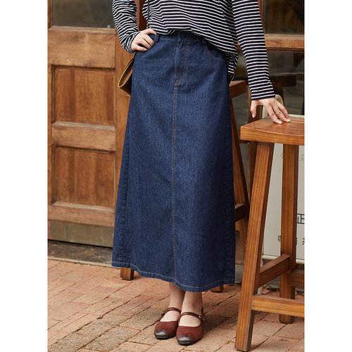 忘城T571座/夜幕/早秋新款汉麻棉直筒显瘦气质百搭牛仔半身裙半裙