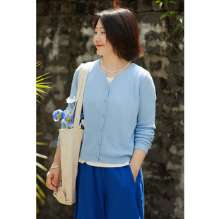 外套针织衫 26春新亚麻棉混纺v领开门襟针织开衫 春栖 忘城C2086座