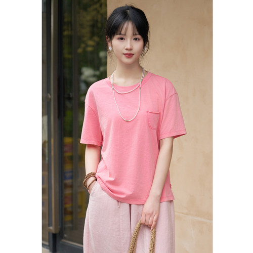 春夏180g竹节棉圆领短袖T恤女