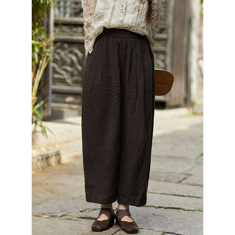 忘城N757座/新雨后/夏季新款14支干洗亚麻全松紧宽松山本裤裤子女