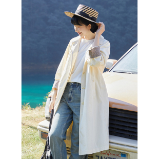 风衣文艺印花 25春秘鲁海岛匹马棉米色中长款 忘城H1077座 好春光