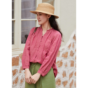 衬衫 忘城A871座 法国进口21支色织亚麻木耳边泡泡袖 春季 春日来信