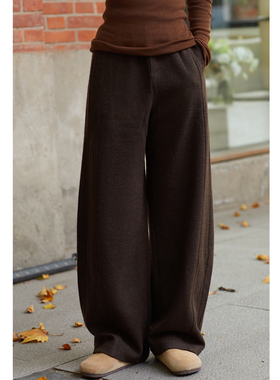 忘城C2030座/壁炉微光/秋冬新款可机洗绵羊毛咖色毛呢弯刀裤卫裤