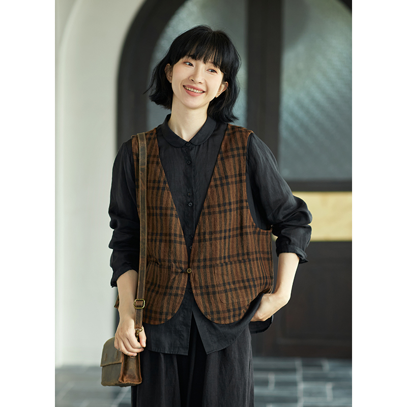 忘城文艺复古常规V领马甲