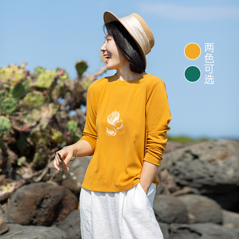 长袖文艺复古印花棉混纺