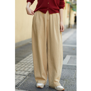 裤 忘城T612座 汉麻棉混纺卡其色宽松休闲弯刀裤 秋新款 子 燕麦拿铁