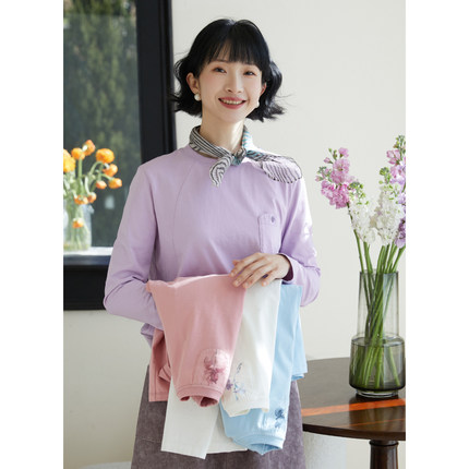 忘城H1070座/初春新款7A抗菌220克纯棉柔软百搭白色长袖t衫女上衣