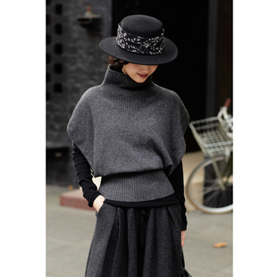 百搭山羊绒高领斗篷羊毛马甲背心 秋冬新款 忘城C2015座 灰度呼吸