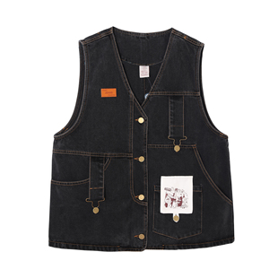 牛仔马甲女外搭宽松美式复古工装坎肩2024新款秋装翻领无袖外套潮