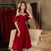 日常回门裙 短款 优雅晚礼服答谢宴酒红色吊带修身 显瘦结婚礼服便装