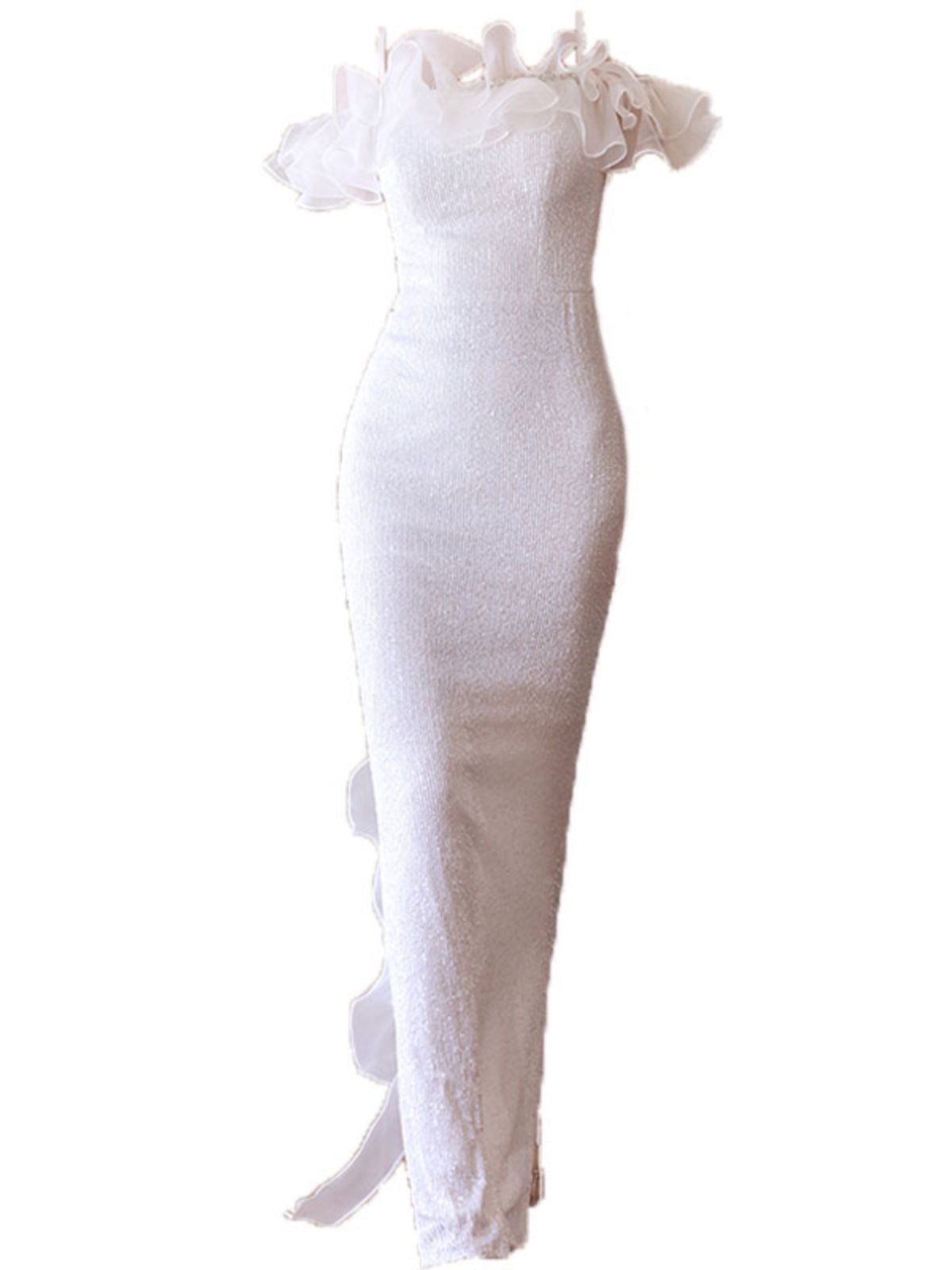 Elite white evening dress, sexy long skirt, open shoulders, lifting effect,  Elite white evening dress, sexy long skirt, open shoulders, lifting effect,
