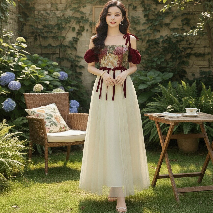 一字肩年会晚宴礼服晨袍婚纱订婚