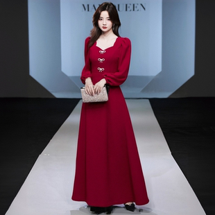 高级感敬酒服新娘气质结婚酒红色长袖 显瘦礼服回门主持人长裙便装