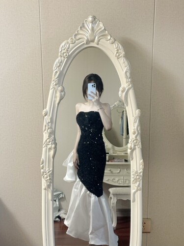 优雅抹胸无袖鱼尾长裙亮片礼服