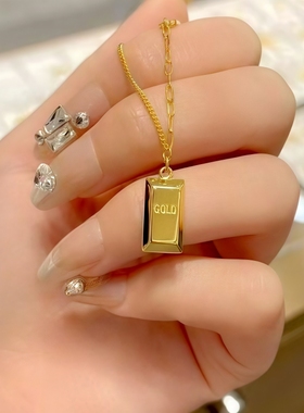 金包银暴富小金条项链女2025年新款招财小金砖吊坠方牌锁骨链礼物